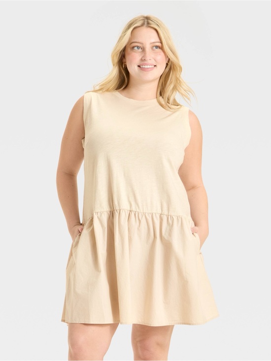 Universal Thread Dresses & Skirts - NWT Universal Thread Taupe Cotton Drop Waist Mini Dress XXL